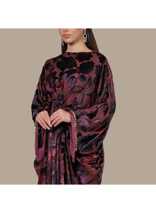 QABEELA RAM25 ELISSE WINE DEVORE KAFTAN - Image 3